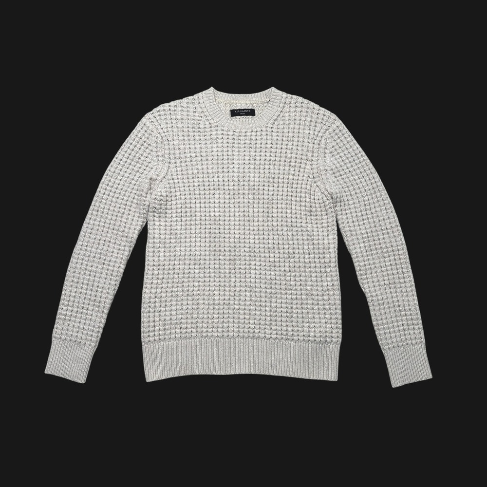 AllSaints Vander Crew Sweater Mens Small Beige Waffle Knit MK011Q